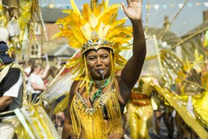 Leeds Carnival 2018 a trouper in gold from 2017